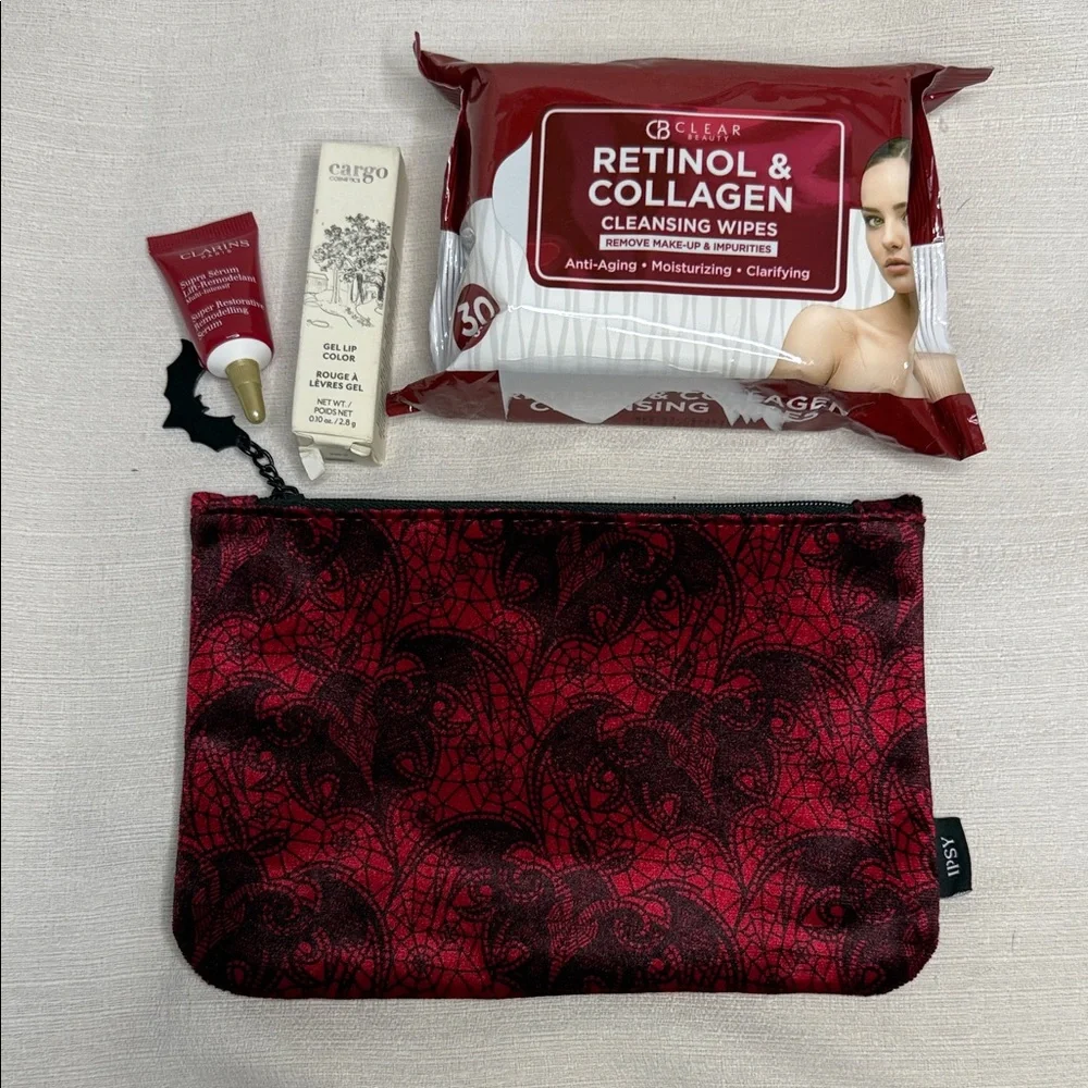 Ipsy Red & Black Web Patterned Cometic 4 Piece Beauty Bundle